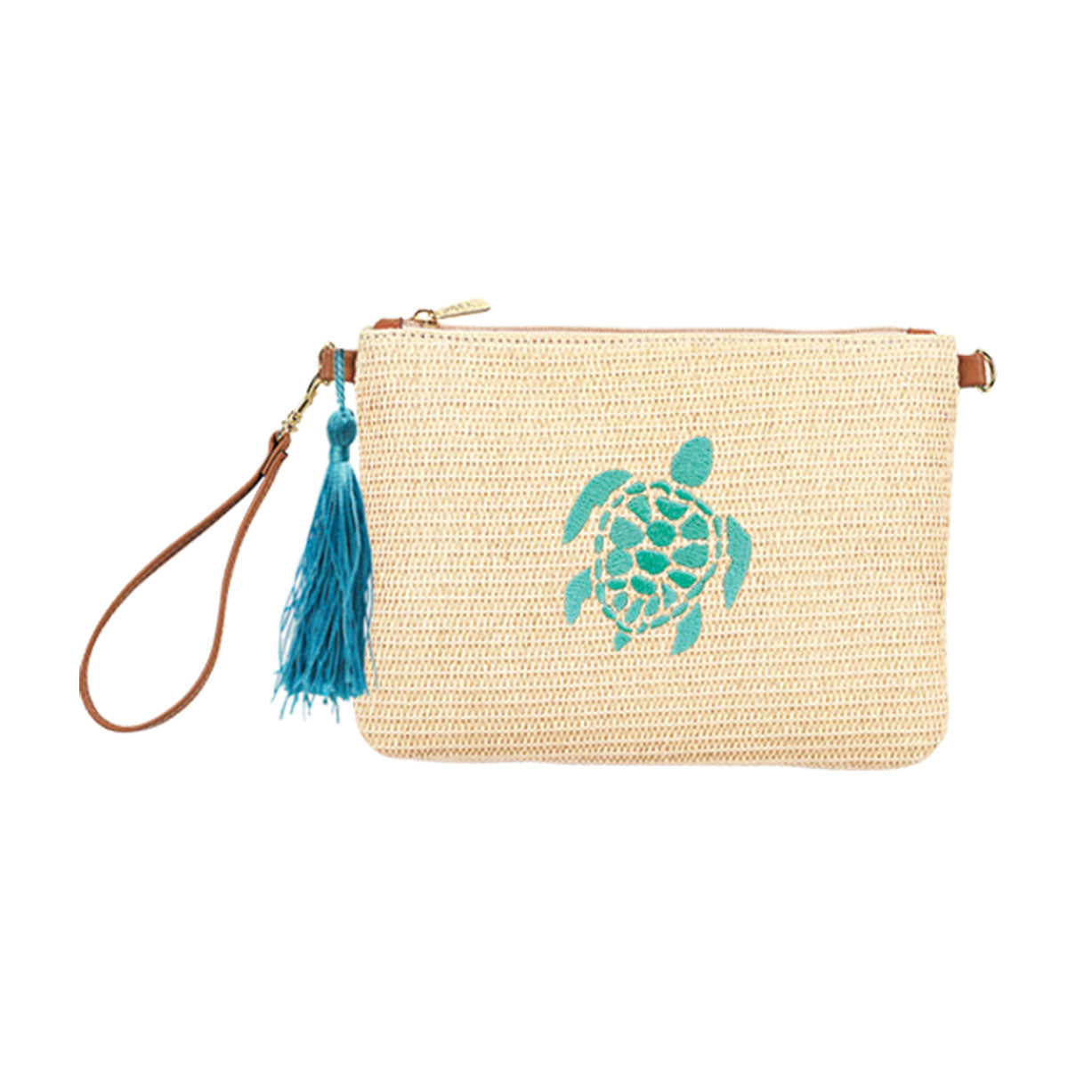 Mint Turtle Embroidered Wristlet